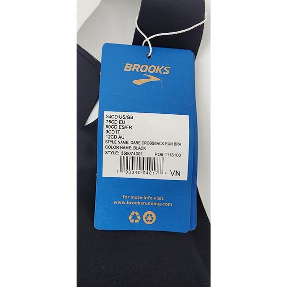 New NWT Brooks Run Dare Crossback 34 C/D Black Holds Me In - Picture 7 of 7